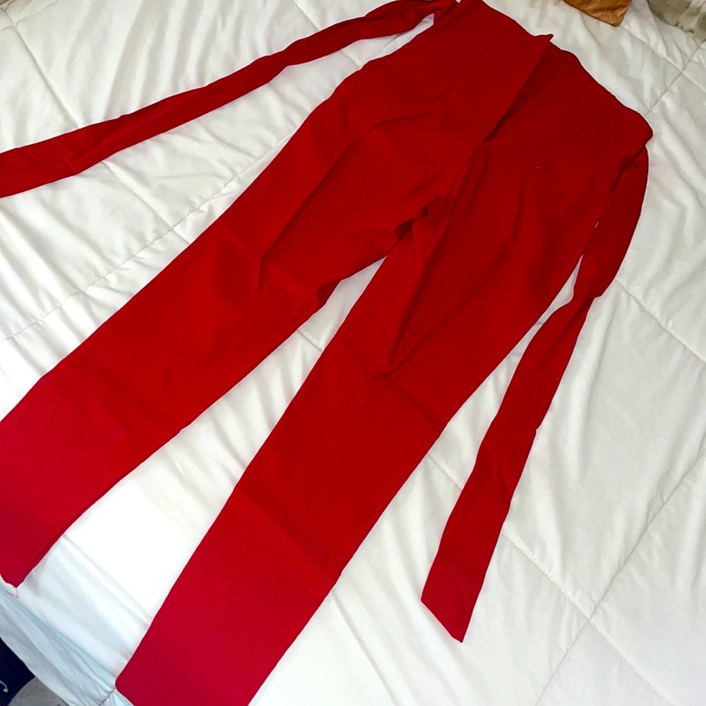 High waisted red pants with tie